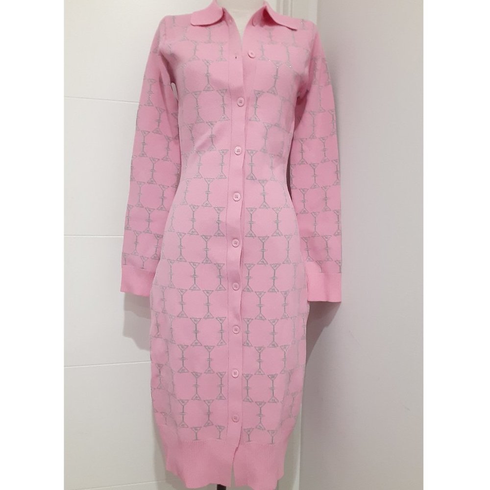 NWT RETROFETE PINK MAUI RIB KNIT BUTTON DOWN DRESS - Picture 3 of 6